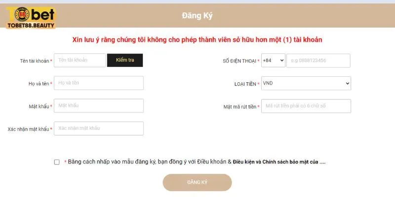 Hướng dẫn đăng ký tài khoản TOBET88